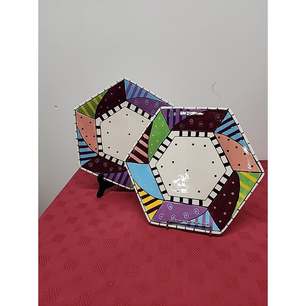 Balbina Designs Handpainted Dinner Plates Set Of 2 Polka Dot  Wonderland Whimsy